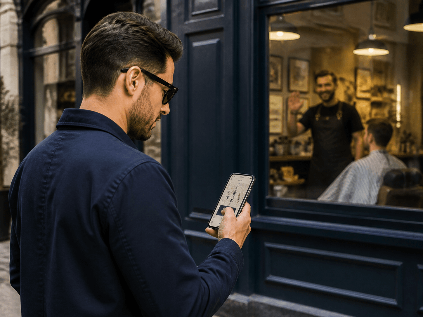 Customer finding a neighborhood barbershop on his phone