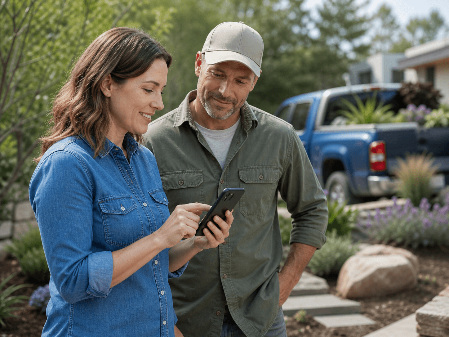 Customer requesting a landscaping estimate on her phone
