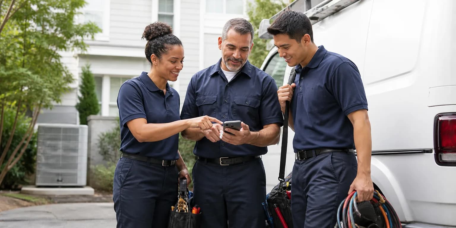 A local electrical service team meeting before a job